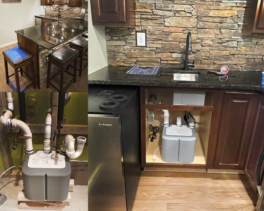 New Jersey family uses highly compact drain pump to bring their dream basement wet bar to life — quickly and affordably